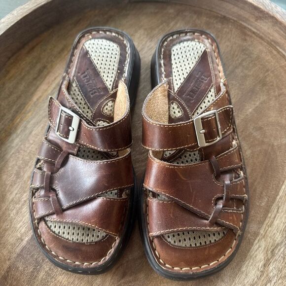 Born Vintage Brown Leather Sandals Slides with Buckle Chunky Boho Women’s Size 7 - Picture 3 of 12